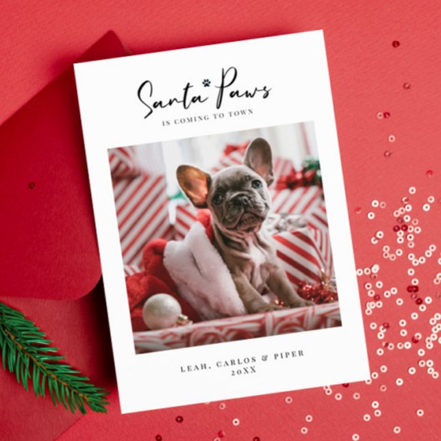 Pet Christmas Photo Card "Santa Paws" Flat Card (Creator Uploaded)