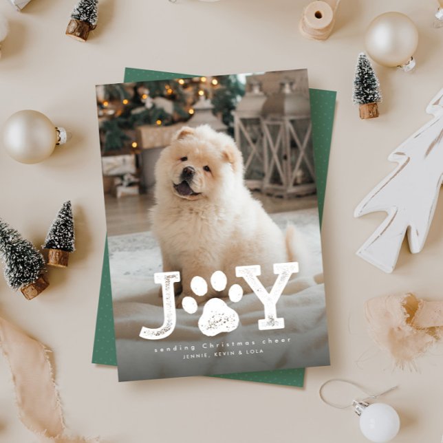Pet Christmas photo cute simple green joy Holiday Card (Creator Uploaded)