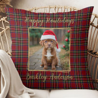 Pet Christmas Plaid Gold Personalized 2 Dog Photo