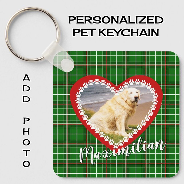 Pet christmas your photo red green keychain (Creator Uploaded)