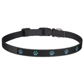 Pet Collar Teal Blue Bling Paw Prints