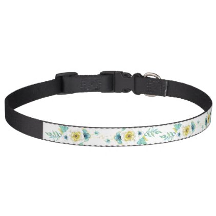 Pet Collar with Yellow Flowers Green Leaves