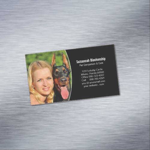 Pet Companion Black White Custom Photo Business Card Magnet