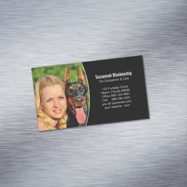 Pet Companion Black White Custom Photo Business Card Magnet (In Situ)