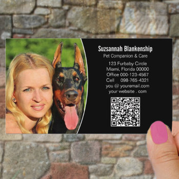 Pet Companion Black White Custom Qr Code Photo Business Card by PaPr_Emporium at Zazzle