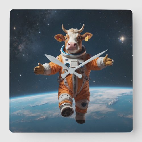 Pet Cow in Space Square Wall Clock