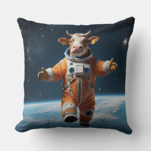 Pet Cow in Space Throw Pillow