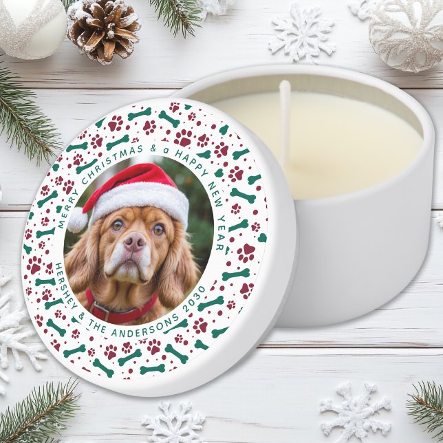 Pet Custom Dog Photo Cute Paw Prints Christmas Mini Candle Favors (Creator Uploaded)