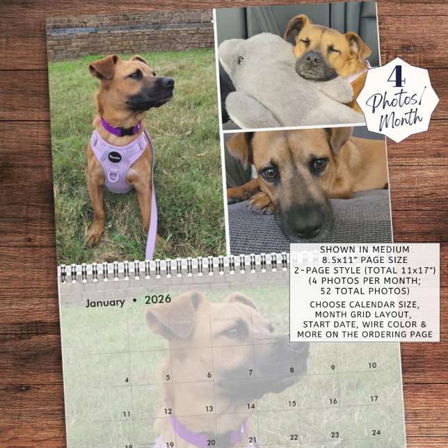 Pet Custom Photo Collage 4 Per Month Calendar (Creator Uploaded)