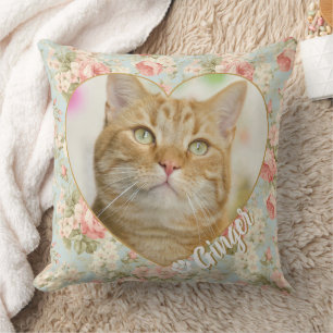 Pet Custom Photo Vintage Floral Memorial Keepsake Throw Pillow