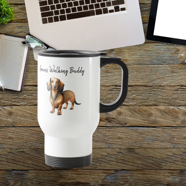 Pet Dachshund ''Gram's Walking Buddy'' Personalize Travel Mug (Creator Uploaded)