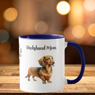 Pet Dachshund Mom Paw Prints Brown Personalize Mug