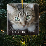 Pet Define Naughty | Photo Christmas Tree Ceramic Ornament<br><div class="desc">Capture the holiday spirit with this unique, personalized Christmas tree ornament! Showcasing two of your favorite photos, this keepsake ornament is sure to please kids and adults alike. The text reads "Define Naughty", customized with your pet's name and the year. A perfect way to remember a special Christmas for years...</div>