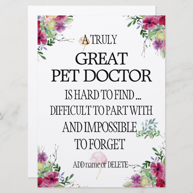 Pet doctor veterinarian Thank you Appreciation  Card (Front/Back)