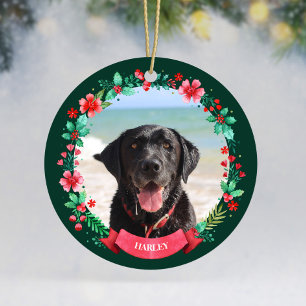 Pet Dog 2 Photo Christmas Wreath Ceramic Ornament