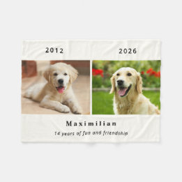 Pet Dog 2-Photo Custom Name Memorial Fleece Blanket