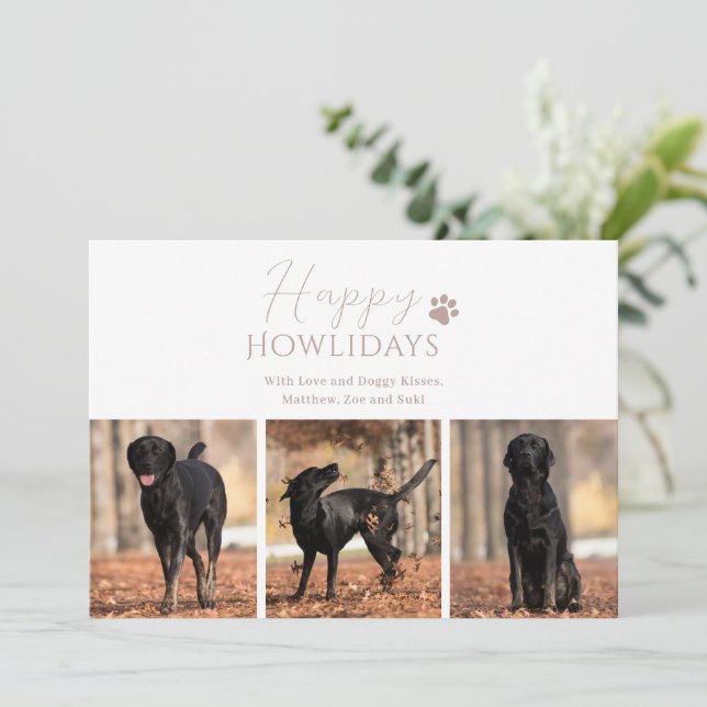 Pet Dog 3 Photo Christmas Holiday Card (Standing Front)