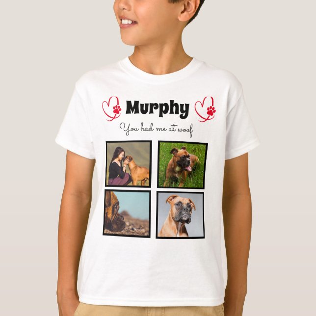 Pet dog 4 photo collage customize tshirt for boys  (Front)
