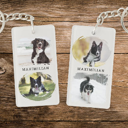 Pet Dog 4-Photo Custom Name Keychain