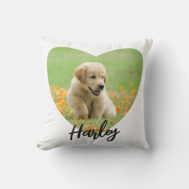 Pet Dog Animal Lover Heart Photo Simple Stylish Throw Pillow (Front)