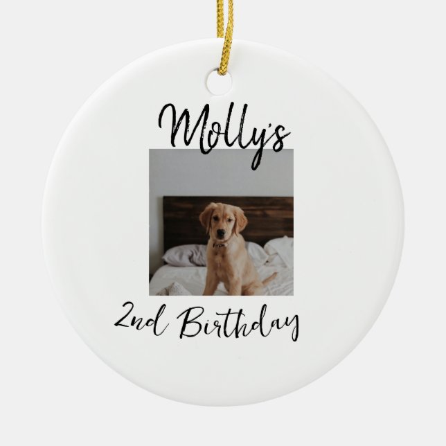 Pet dog cat animal birthday photo modern simple  ceramic ornament (Front)