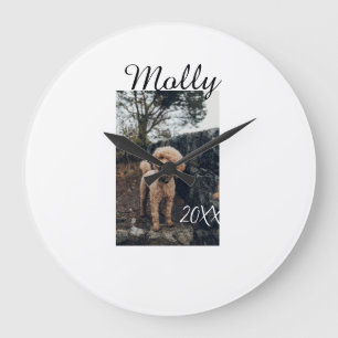 Pet dog cat animal birthday photo modern year date large clock