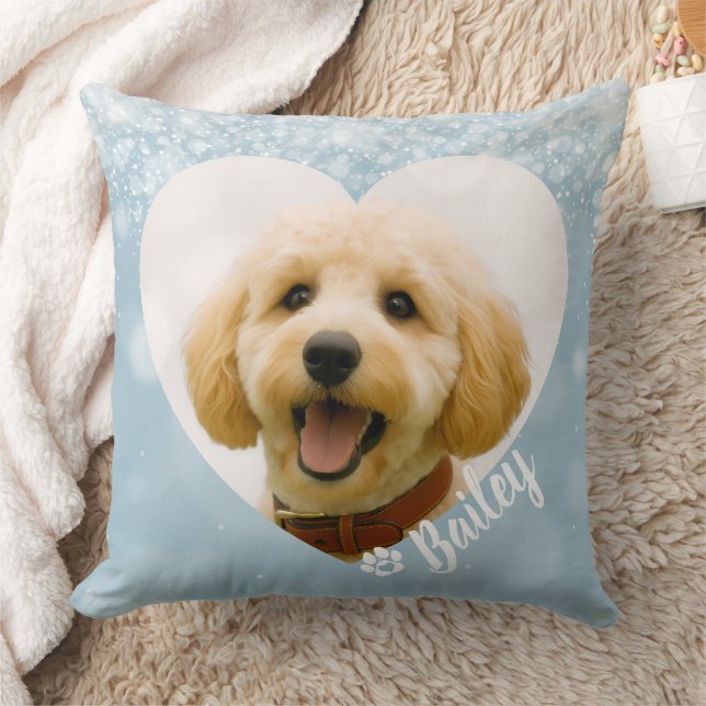 Pet Dog Cat Custom Photo Blue Memorial Keepsake Throw Pillow (Blanket)