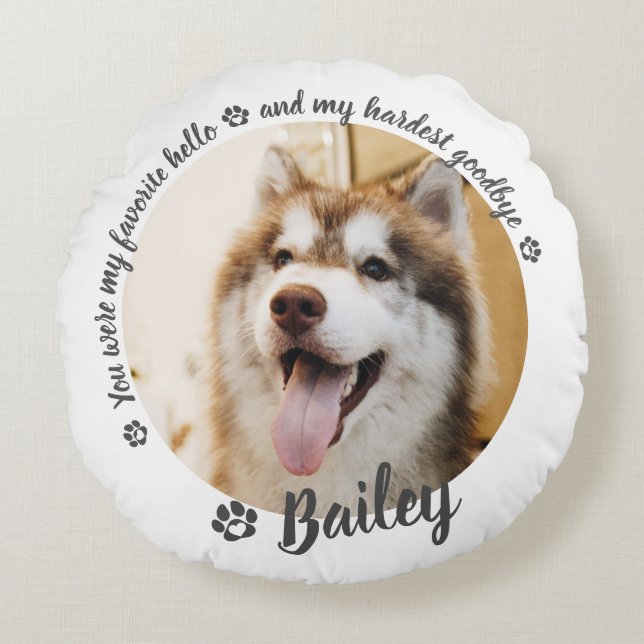 Pet Dog Cat Custom Photo Memorial Keepsake Round Pillow (Front)