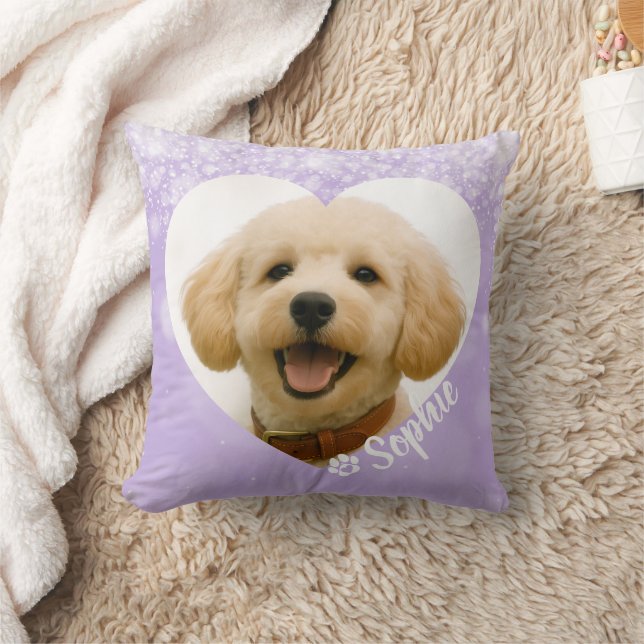 Pet Dog Cat Custom Photo Purple Memorial Keepsake Throw Pillow (Blanket)