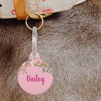 Pet Dog Cat Custom Tag Pink Floral Flowers