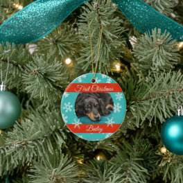 Pet Dog Cat First Christmas Photo Template Ceramic Ornament