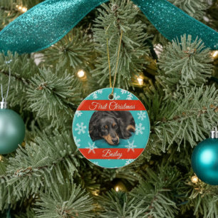 Pet Dog Cat First Christmas Photo Template Ceramic Ornament