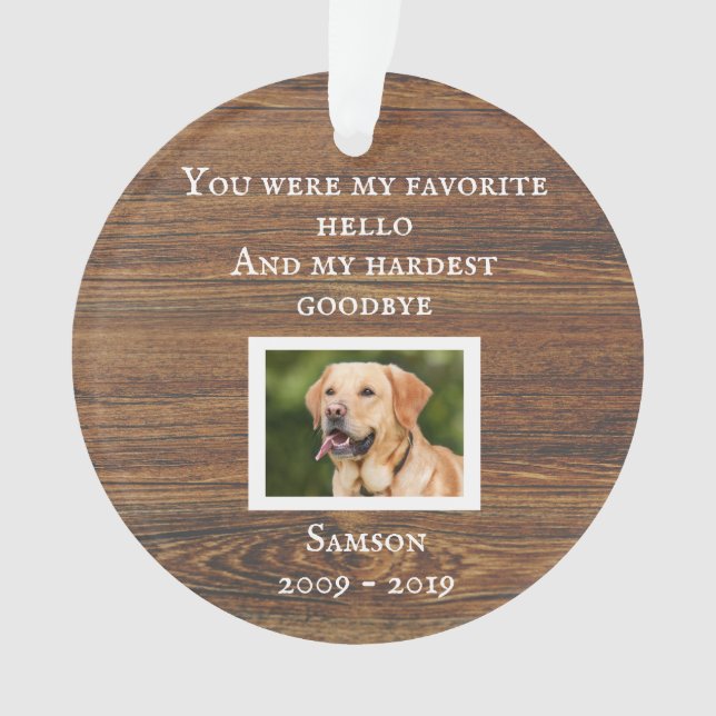 Pet Dog Cat Memorial Custom Wood Photo Ornament (Front)