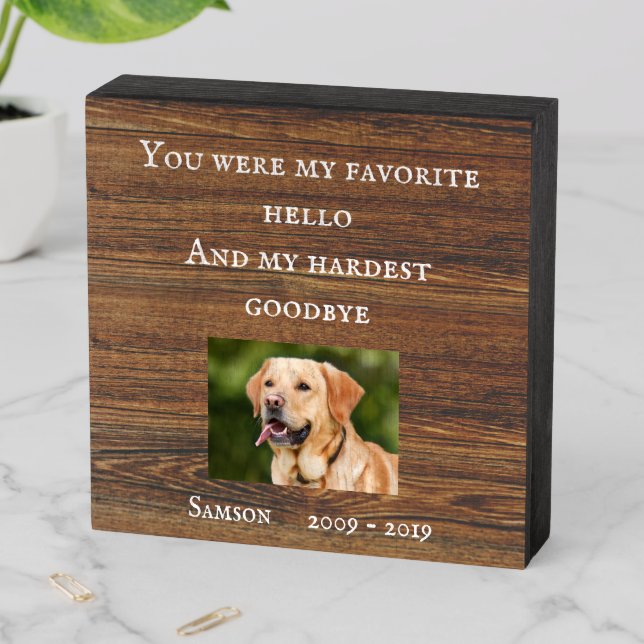 Pet Dog Cat Memorial Sympathy Custom Photo Wooden Box Sign (In Situ Horizontal)