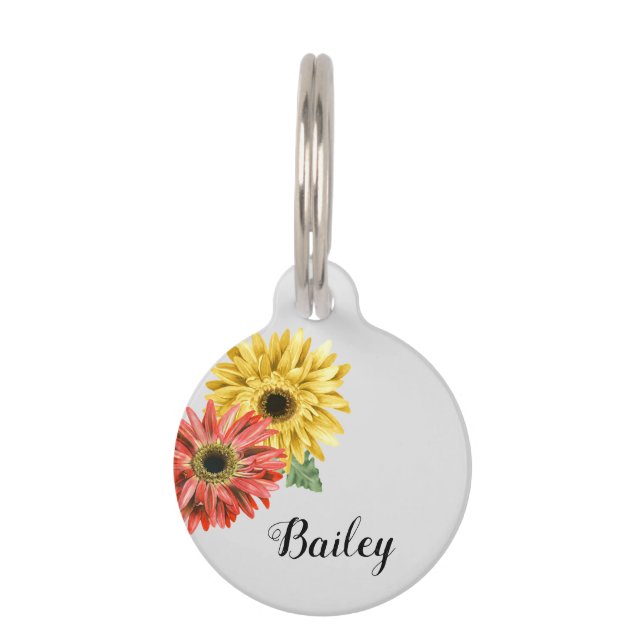 Pet Dog Cat Modern Gerbera Daisy Pretty ID Tag (Front)