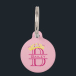 Pet Dog Cat Monogram Tag Crown Princess ID<br><div class="desc">This design was created though digital art. It may be personalized in the area provided or customizing by choosing the click to customize further option and changing the name, initials or words. You may also change the text color and style or delete the text for an image only design. Contact...</div>