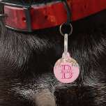 Pet Dog Cat Monogram Tag Pink Floral Girl ID<br><div class="desc">This design was created though digital art. It may be personalized in the area provided or customizing by choosing the click to customize further option and changing the name, initials or words. You may also change the text color and style or delete the text for an image only design. Contact...</div>