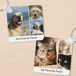 Pet Dog Cat My Favorite Faces Photo Collage Keychain