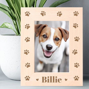 Pet dog cat name hearts paw prints engraved frames
