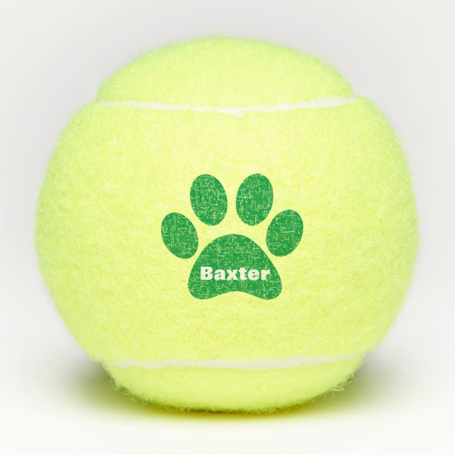 Pet Dog Cat Paw Print Name Personalized Tennis Balls (Front)