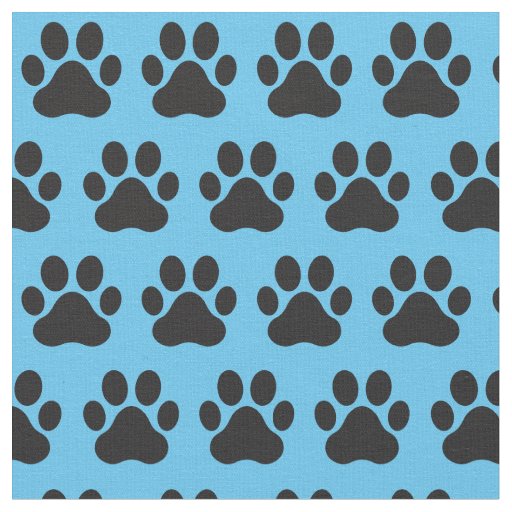 Pet Dog Cat Paw Prints Blue Black Fabric