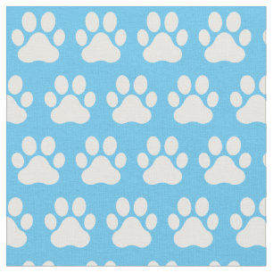Pet Dog Cat Paw Prints Blue White Fabric