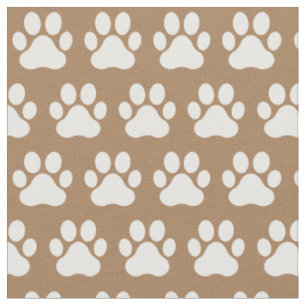 Pet Dog Cat Paw Prints Brown White Fabric