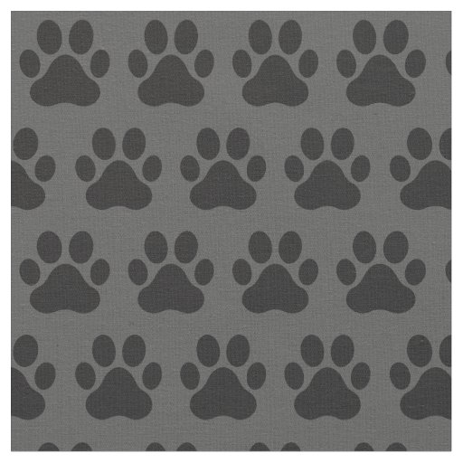 Pet Dog Cat Paw Prints grey  Black Fabric