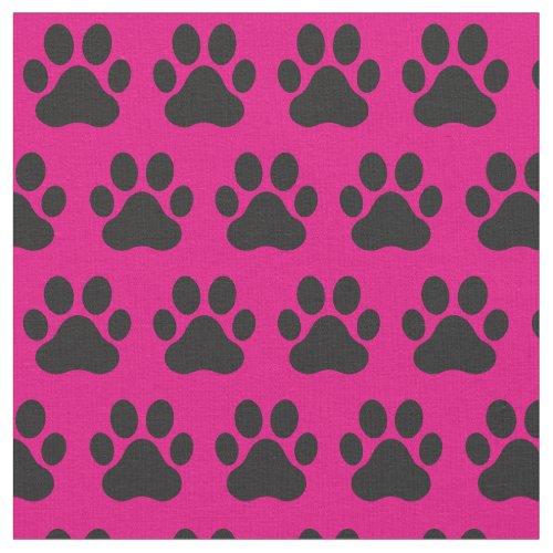 Pet Dog Cat Paw Prints Pink Black Fabric