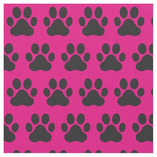 Pet Dog Cat Paw Prints Pink Black Fabric