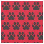 Pet Dog Cat Paw Prints Red Black Fabric