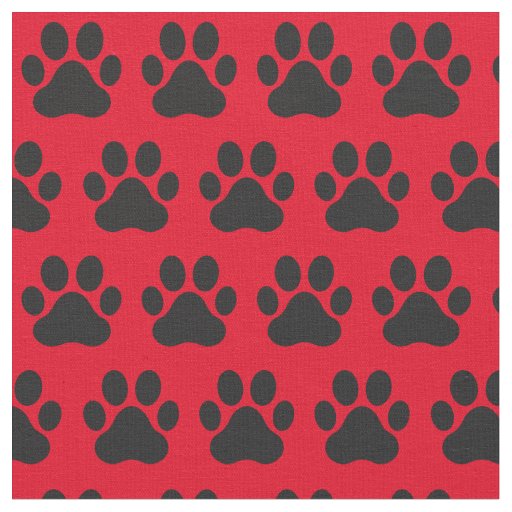 Pet Dog Cat Paw Prints Red Black Fabric