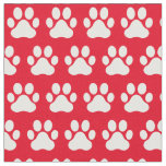 Pet Dog Cat Paw Prints Red White Fabric