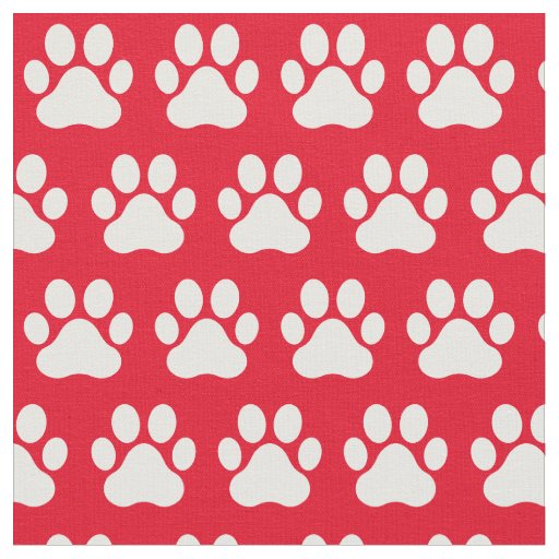 Pet Dog Cat Paw Prints Red White Fabric